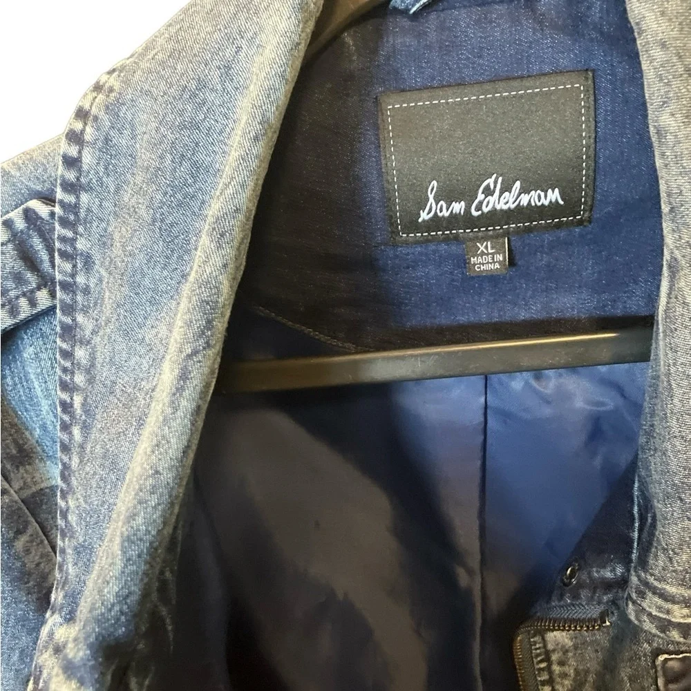 Sam Edelman Denim Jacket Snap Placket Pocket Medium Wash Size XL